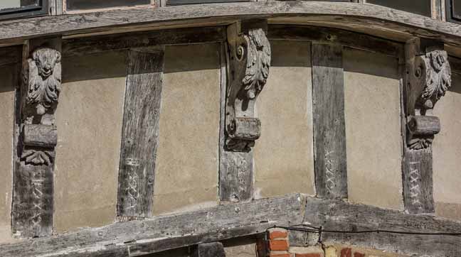 Numbered timbers at Augustine Steward House